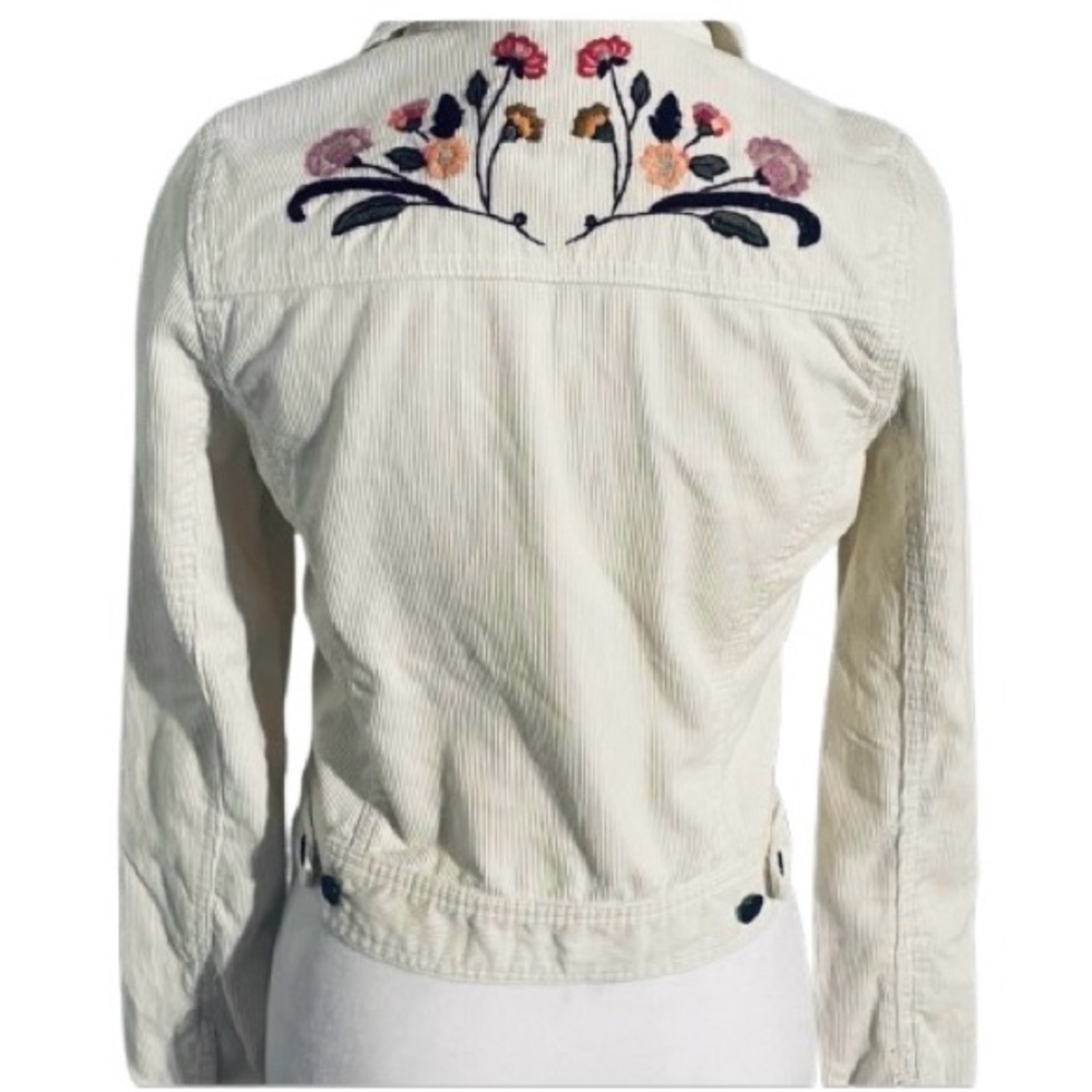 ROXY Embroidered Floral Lightweight Corduroy Jacket Small Boho Cottage Cotton